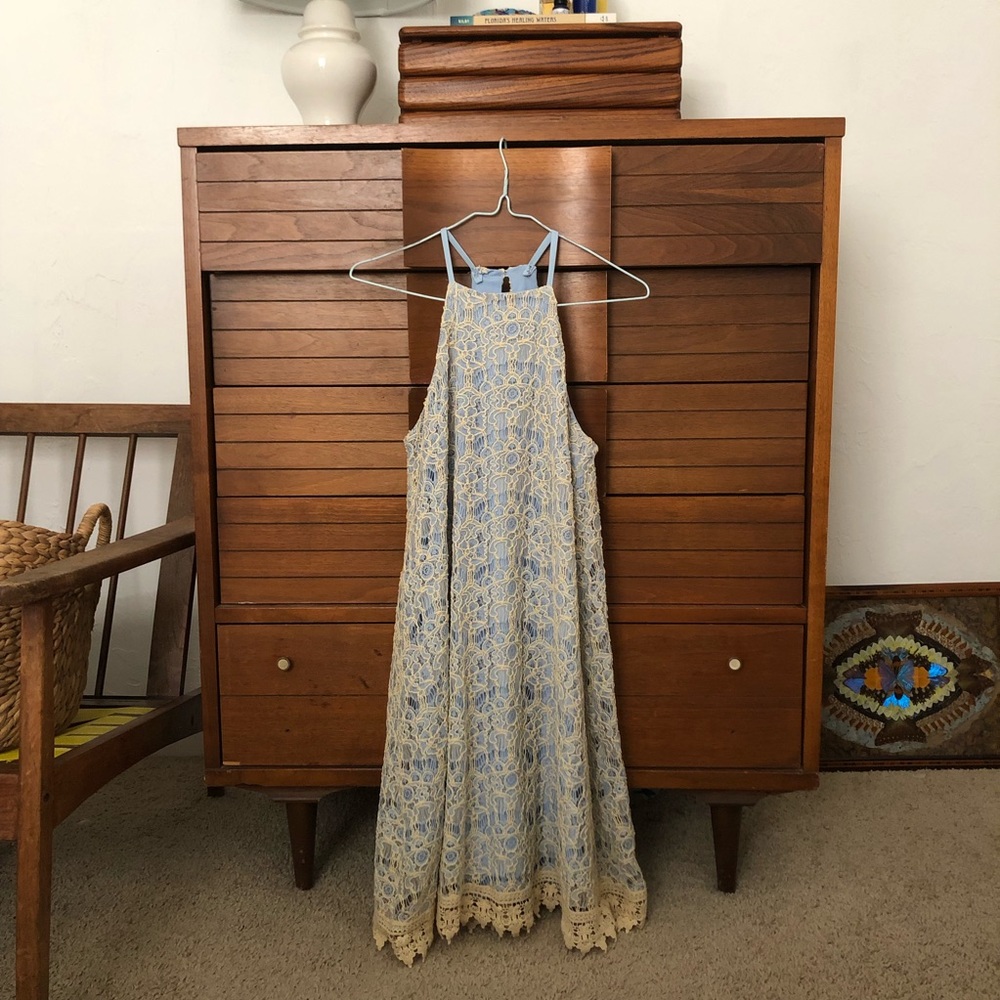 Altar’d State Blue Summer Dress Cream Lace